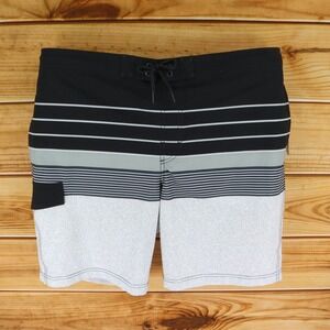 George Swim Trunks w/ Liner Mens XL Black Striped Quick-Dri UPF 50+ Pockets NWT